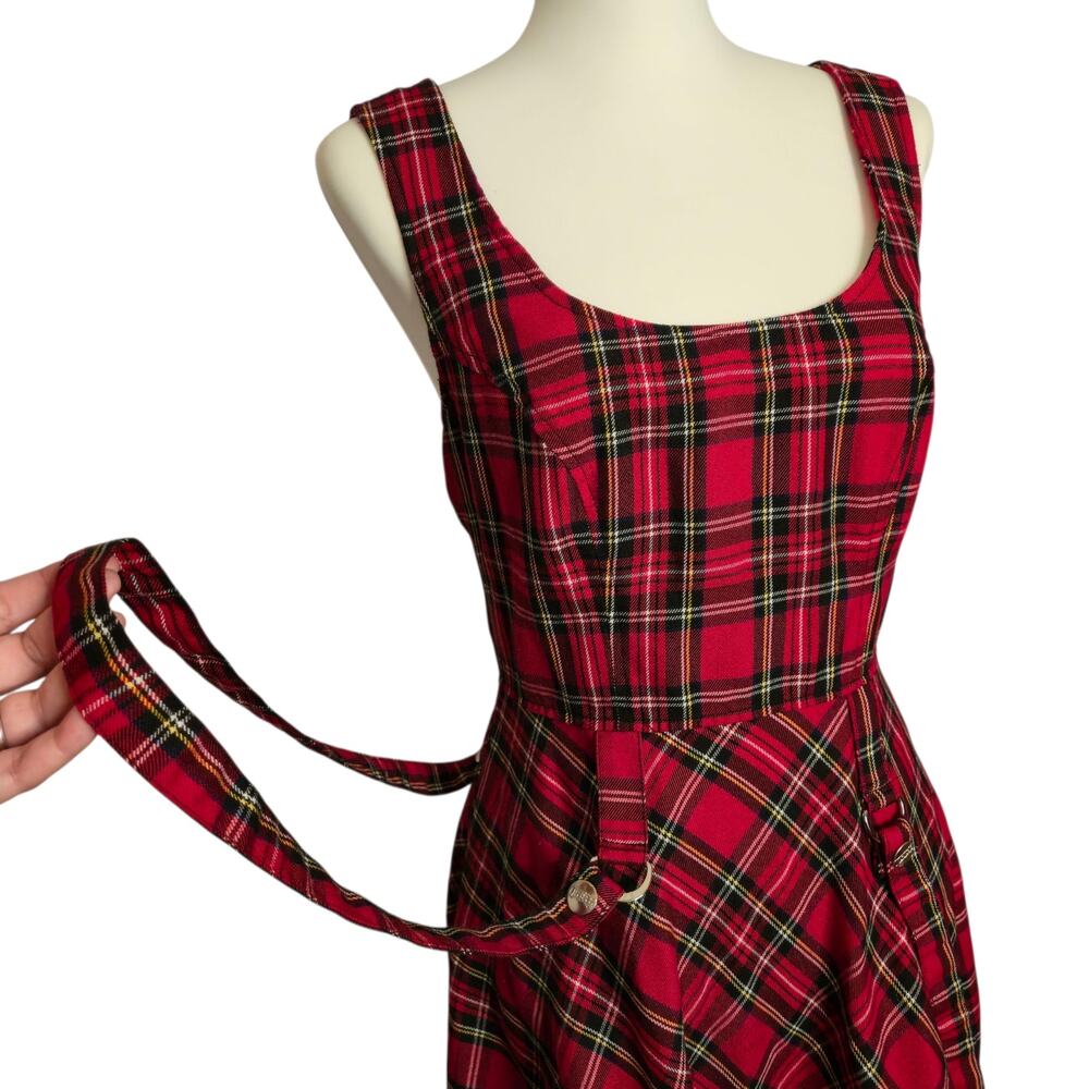 Tripp NYC Red Plaid Suspender Mini Dress M Y2k Punk Rocker Alt Emo Skater Girl - Picture 2 of 9